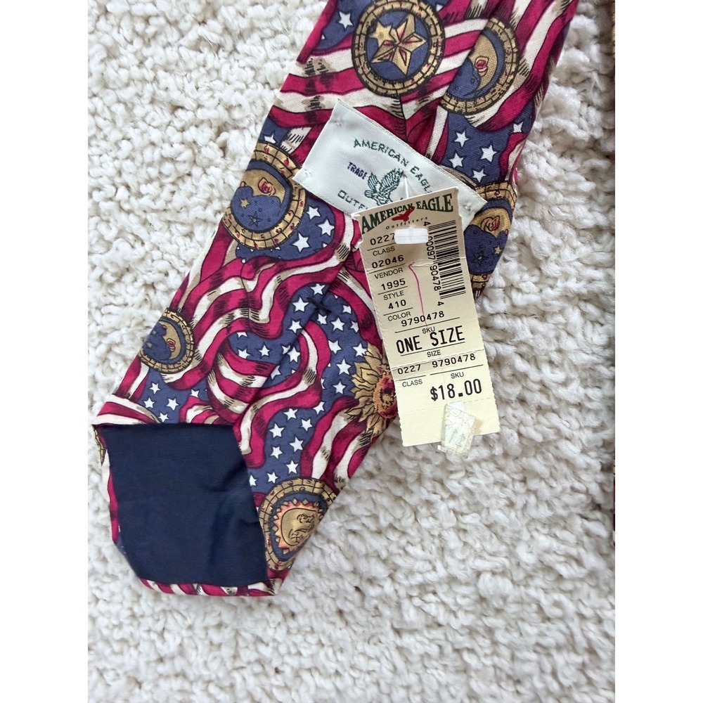 American Eagle Tie Mens OS Red Blue Patriotic Celestial Flag Vintage 90s USA